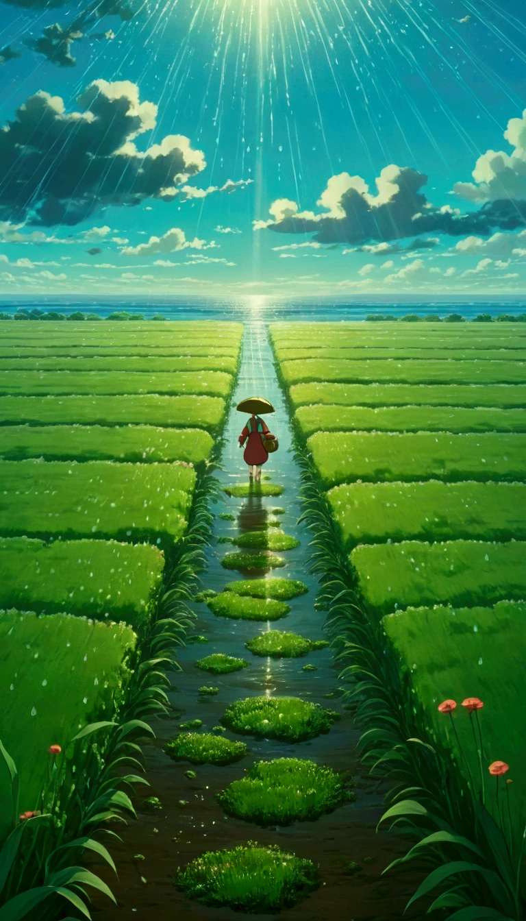 Ghibli summer ocean rain field chico HD 8K