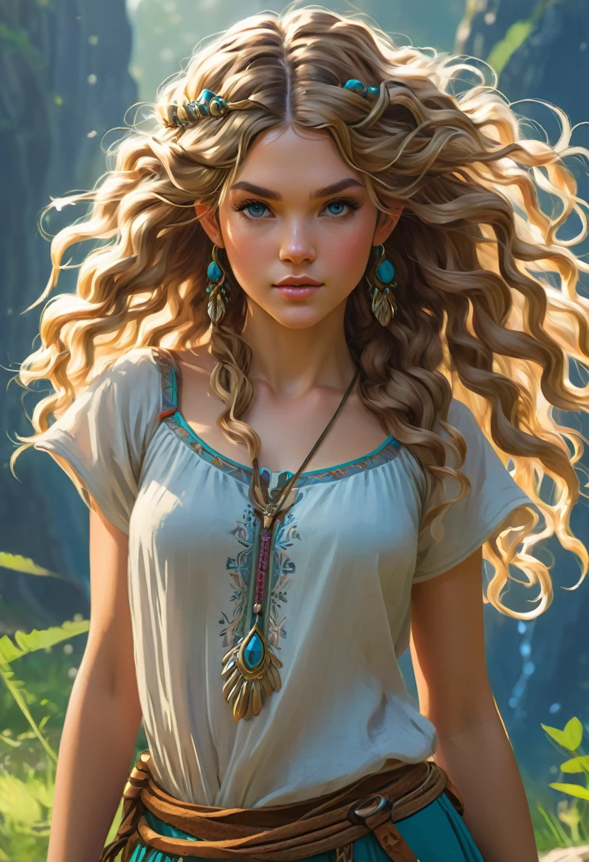 Beautiful boho women with hair that is coarse, wiry, and tightly curled. It often has a rough texture, feels stiff to the touch, and may be prone to frizz and tangling. The curls can be densely packed. The Official Art – An Award-Winning Digital Masterpiece In 4K Ultra HD, Extreme Detail And Intricate Realism. This Concept Art Brought To Life By The Hands Of Artists Like Wlop & Artgerm In A Stunning 2D Vector Illustration. Breath Of The Wild.