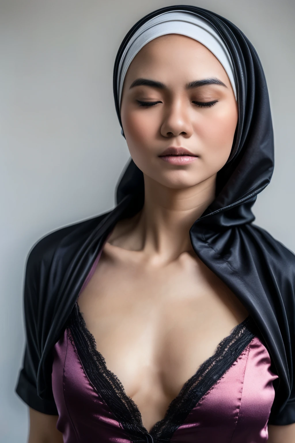 ((Realistic :2.2)), ((Naked Colourful)), ((Flat Chest:1.4)) Wear sports clothing, ((Closed Eyes)), Naked, Angry pose, Angry face, (((HIJAB MALAY GIRL))), masutepiece, High quality, UHD 45K, Realistic face, Realistic skin feeling , A Japanese Lady, 8 , , Very cute and baby-like face, (((FLAT CHEST))), ((look In front  at the camera and SADNESS)), (((VERY THIN SKINNY))), (((CUTE GIRL))), ((SATIN LACE)), ((UNDRESS)). Brown, Flat Chest, Sitting, from behind view up, seductive pose, (Small face)