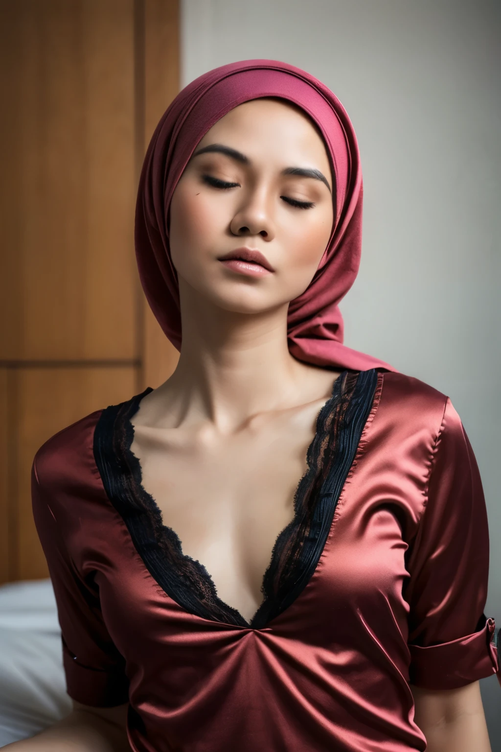 ((Realistic :2.2)), ((Naked Colourful)), ((Flat Chest:1.4)) Wear sports clothing, ((Closed Eyes)), Naked, Angry pose, Angry face, (((HIJAB MALAY GIRL))), masutepiece, High quality, UHD 45K, Realistic face, Realistic skin feeling , A Japanese Lady, 8 , , Very cute and baby-like face, (((FLAT CHEST))), ((look In front at the camera and SADNESS)), (((VERY THIN SKINNY))), (((CUTE GIRL))), ((SATIN LACE)), ((UNDRESS)). Brown, Flat Chest, Sitting, from behind view up, seductive pose, (Small face)