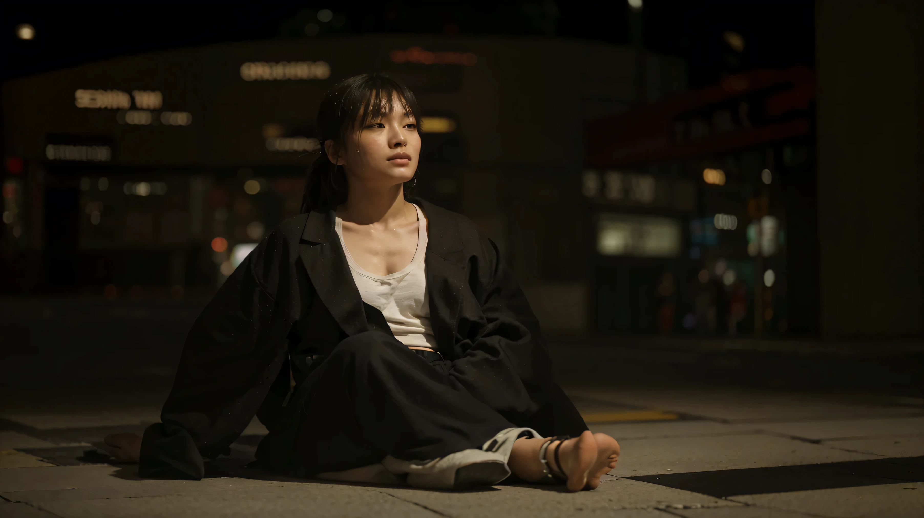 (Best quality, 8k, 32k, Masterpiece, UHD:1.2) "Imagine an empty night street in Shibuya, Japan, renowned for its typically bustling atmosphere. Now, envision this iconic location completely devoid of people, capturing a rare and serene moment of stillness. The scene is illuminated by the vibrant glow of neon signs and digital billboards, casting a kaleidoscope of colors onto the deserted streets.
Describe the iconic Shibuya Crossing, usually filled with a sea of pedestrians, now eerily quiet and empty. The traffic lights continue their regular cycle, changing from red to green, but there are no cars or people to obey their signals. The buildings surrounding the crossing, adorned with massive video screens and advertisements, still flash and display vibrant visuals, adding to the surreal emptiness of the scene.
The streets are lined with a mix of modern skyscrapers and traditional shops, their facades lit up by a myriad of lights. Small izakayas (Japanese pubs) and ramen shops emit warm, inviting glows, though their interiors are now vacant. Stylish cafes and boutiques remain illuminated, showcasing their displays to a nonexistent audience.
Capture the unusual quietness of Shibuya at night, where the usual cacophony of city sounds is replaced by a peaceful silence. The absence of people creates a stark contrast against the lively, illuminated backdrop. Highlight the subtle details—the reflections of neon lights on the wet pavement, the gentle hum of electronics, and the soft rustling of a breeze through the empty streets.
This empty street in Shibuya at night is a unique blend of urban energy and serene stillness, a moment frozen in time where the vibrant city lights illuminate the quiet, untouched beauty of one of Japan’s most famous districts." ((dramatic Lighting)) ((empty streets))