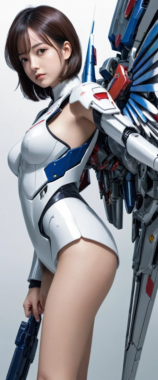 quality, detailed, The girl is the ultimate weapon,The girl is a cyborg,the girl has the Youna flight wings from Mobile Suit Gundam attached to the girl's back