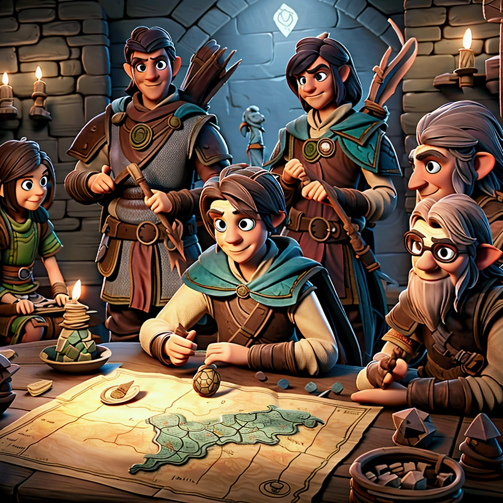 blurred image of a group of people gathered around a table with a map, role playing game art, adventure , Lawther sitting at the table playing dnd, role playing, rpg de mesa, Jogo Dungeons and Dragons, rpg de mesa, d wallpaper&arte d, dungeons and dragons fantasy art, High quality DND illustration, d & d fantasy digital art