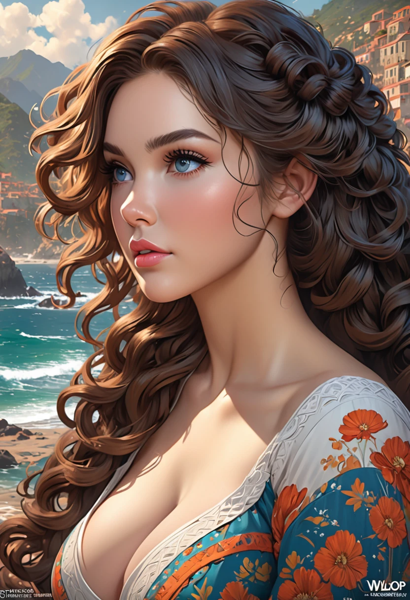 Beautiful boho women with hair that is coarse, wiry, and tightly curled. It often has a rough texture, feels stiff to the touch, and may be prone to frizz and tangling. The curls can be densely packed. The Official Art – An Award-Winning Digital Masterpiece In 4K Ultra HD, Extreme Detail And Intricate Realism. This Concept Art Brought To Life By The Hands Of Artists Like Wlop & Artgerm In A Stunning 2D Vector Illustration. Paige Renee Spiranac. LArge pleasing . Background is a panoramic vista.