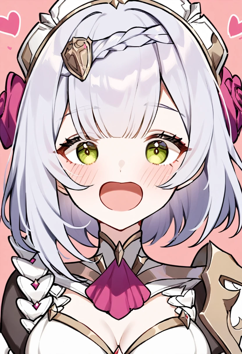 1girl, woman, ,noelle (genshin impact), upper body, surprise face, simple background, hearts