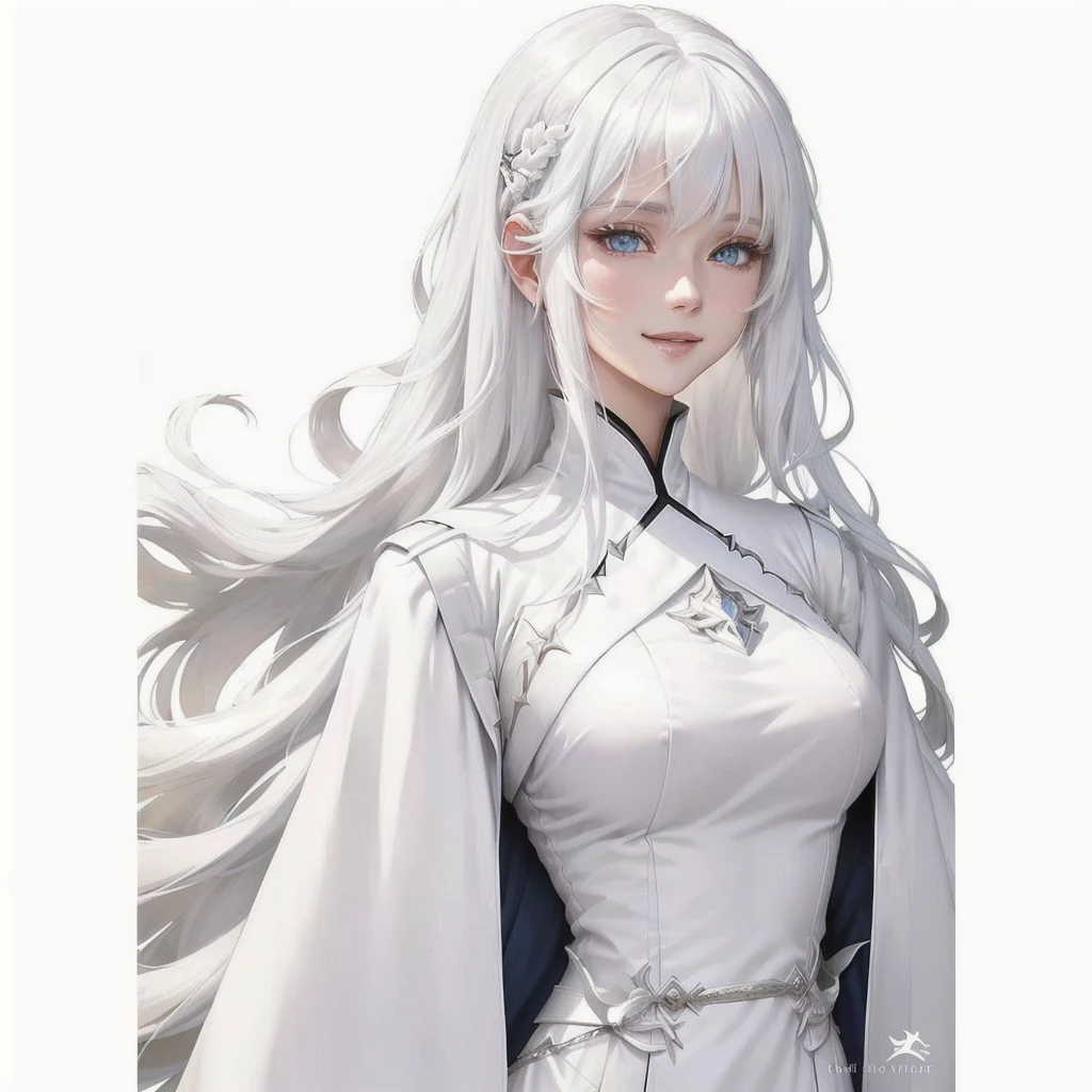 anime girl com longos white  hair and blue eyes wearing a white dress, white  hair deity, de white  hair,  with white hair, white  hair, white  hair lady, com longos white  hair, portrait knights of the zodiac girl, perfect white  hair girl, white hime cut hairstyle, detailed anime character art, with white long hair, Griffith, female anime character, flowing white hair, sexy girl, sensuous, sorriso sensuous, charming smile, provocative clothes, big boobies, decote sensuous, nature background, add trees and nature background