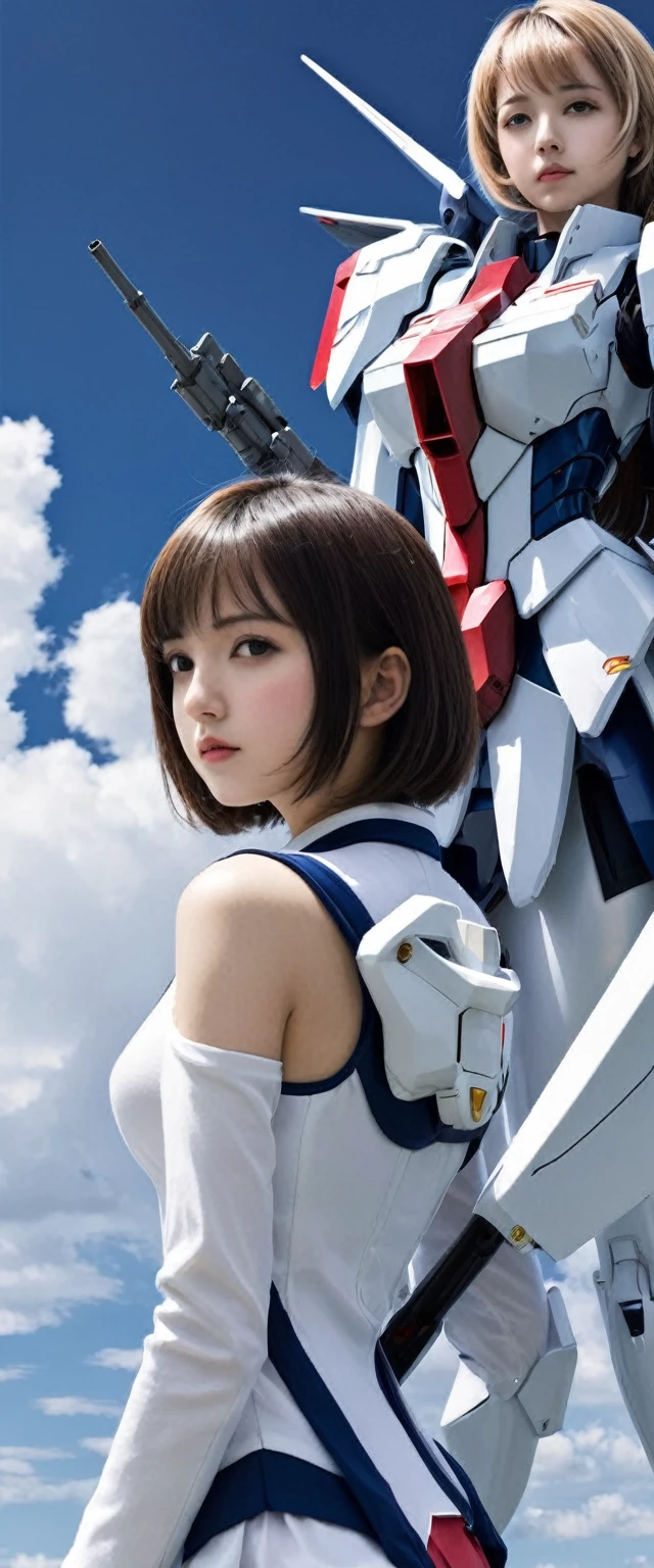 quality, detailed, The girl is the ultimate weapon,The girl is a cyborg,the girl has the Youna flight wings with jet unit from Mobile Suit Gundam attached to the girl's back, 