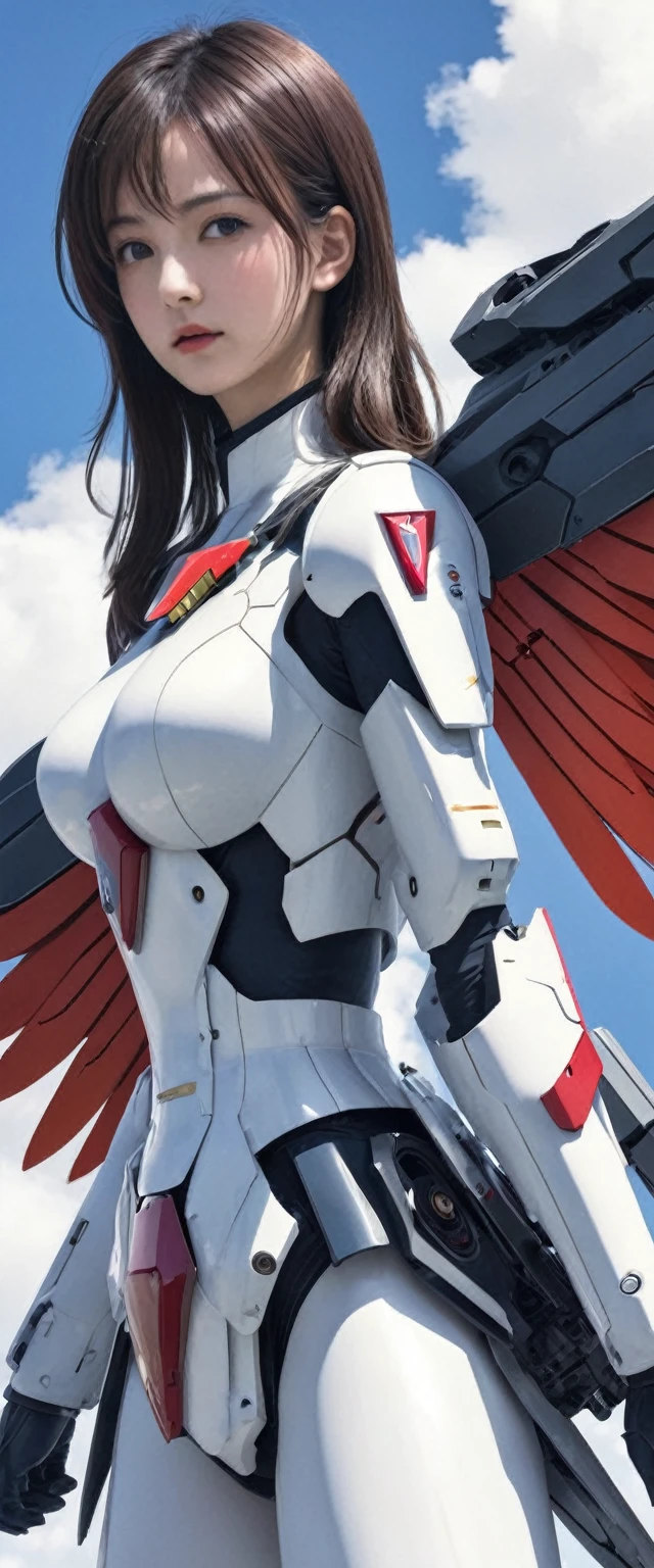 quality, detailed, The girl is the ultimate weapon,The girl is a cyborg,the girl has the Youna flight wings with jet unit from Mobile Suit Gundam attached to the girl's back, 