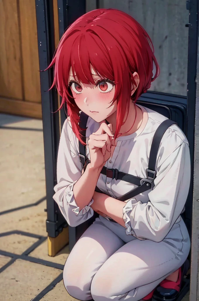 anime girl sitting on a bed with a suitcase in the background, the anime girl is crouching, female protagonist 👀 :8, beautiful anime girl squatting, from girls frontline, seductive anime girl, female anime character, anime. soft lighting, 4k anime wallpaper, guweiz on pixiv artstation, badass anime 8 k, rin