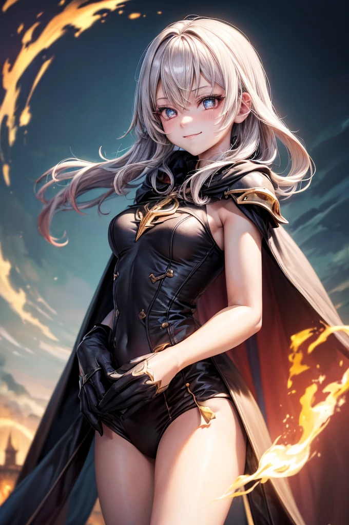 (Skin Indentation:1.5), Realistically, Realistically, (masterpiece:1.5), Concept Art, Intricate details, Very detailed, Realistically, Octane Rendering, Dynamic poses, Best quality, high resolution, (Realistic face:1.1), (Surrealism:1.1), ((full_Body)), (Huge fireball),Perfect eyes,(Shiny skin:1.2), (((hairstyle))), (((Perfect hands))), (Very detailed的背景), ((castle)), (Light), ((1 Girl)), Wearing a robe, (((Flowing Cape))), ((Delicate eyes, High quality eyes, High quality face shape)), (Extremely complex robe, magic长袍), Short and delicate hair, ((cast lightning)), electrical,(( Rotating flame)), Radiant force, spark, smoke, magic, epic, battlefield, Depth of Field, blur background, 4K, Gothic, ashes, particle,Wide field of view,Long-range shooting((Small Breasts))(Smile)Deformed human soul