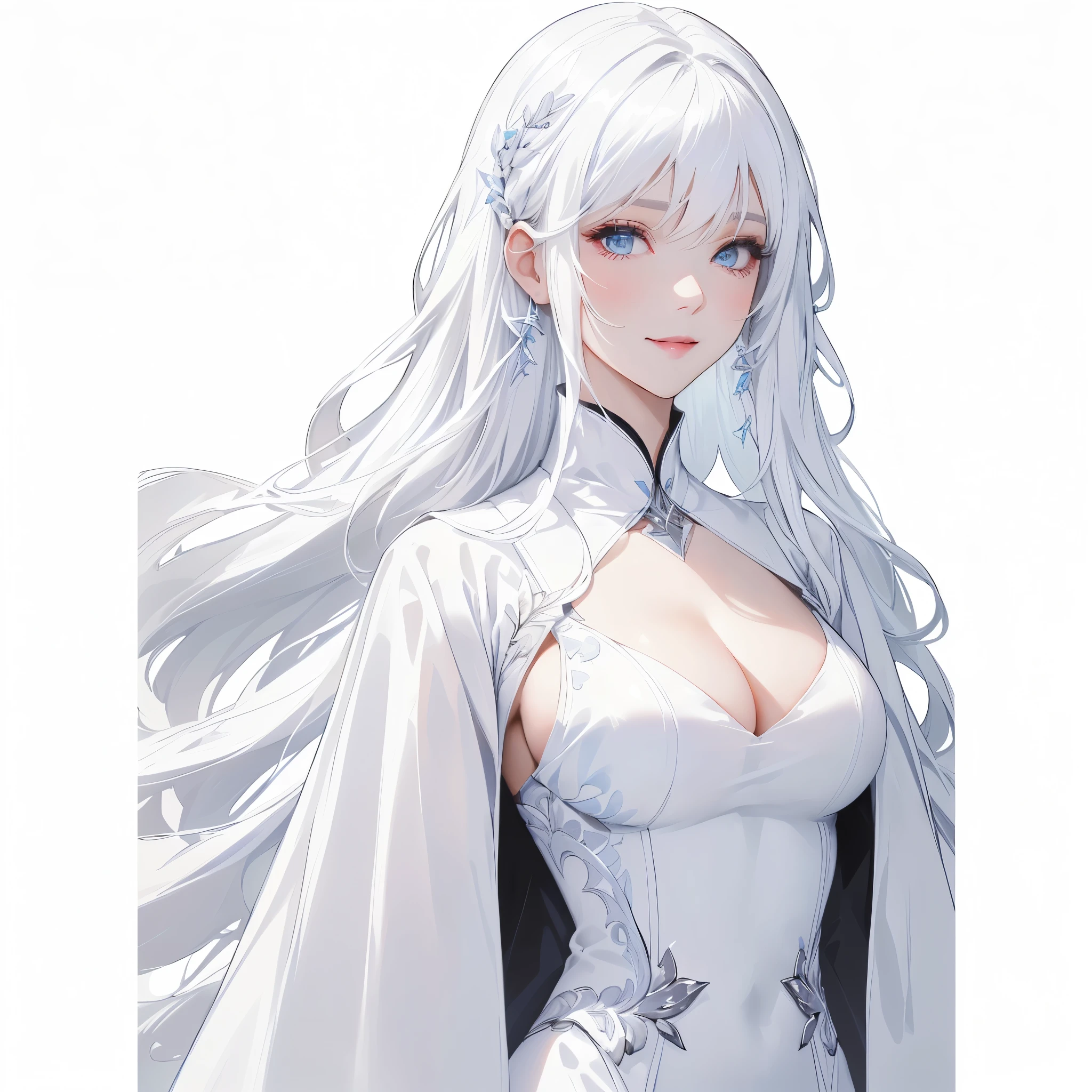 anime girl com longos white  hair and blue eyes wearing a white dress, white  hair deity, de white  hair, with white hair, white  hair, white  hair lady, com longos white  hair, sexy cleavage outfit, black clothing, beatiful , transparent black clothing, big neckline, roupa sensuous, sexy girl, black bikini, black swimwear, flowing white hair, sexy girl, sensuous, sorriso sensuous, charming smile, provocative clothes, big boobies, decote sensuous, nature background, add trees and nature background