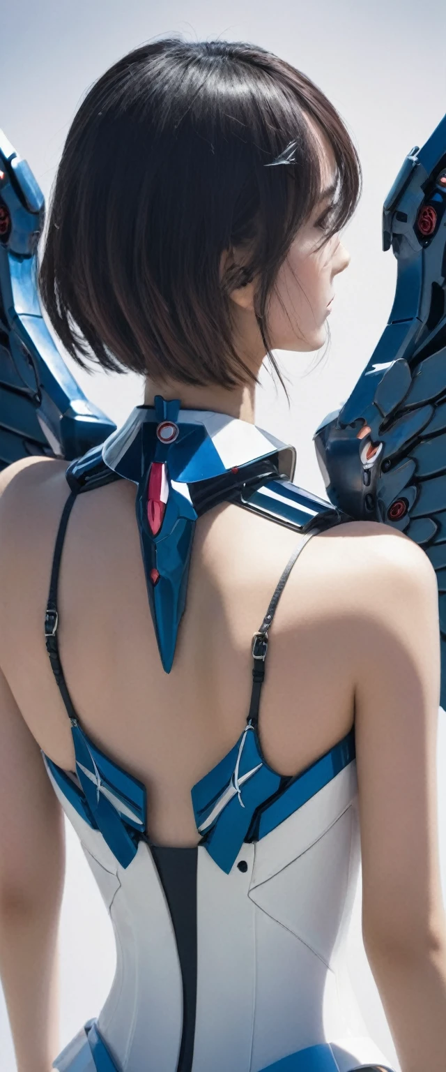 quality, detailed, The girl is the ultimate weapon,The girl is a cyborg,the girl has the Youna flight wings with jet unit from Mobile Suit Gundam attached to the girl's back, The girl attacks her enemies by spraying  from the tips of her breasts,