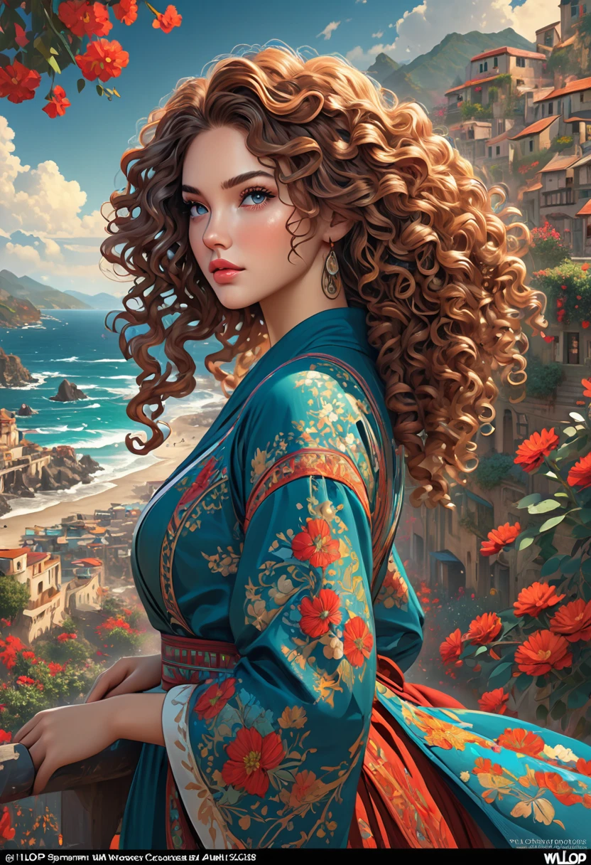 Beautiful boho women with hair that is coarse, wiry, and tightly curled. It often has a rough texture, feels stiff to the touch, and may be prone to frizz and tangling. The curls can be densely packed. beauty mark. The Official Art – An Award-Winning Digital Masterpiece In 4K Ultra HD, Extreme Detail And Intricate Realism. This Concept Art Brought To Life By The Hands Of Artists Like Wlop & Artgerm In A Stunning 2D Vector Illustration. Paige Renee Spiranac. LArge, perky, full, well shaped pleasing breasts. Background is a panoramic vista.