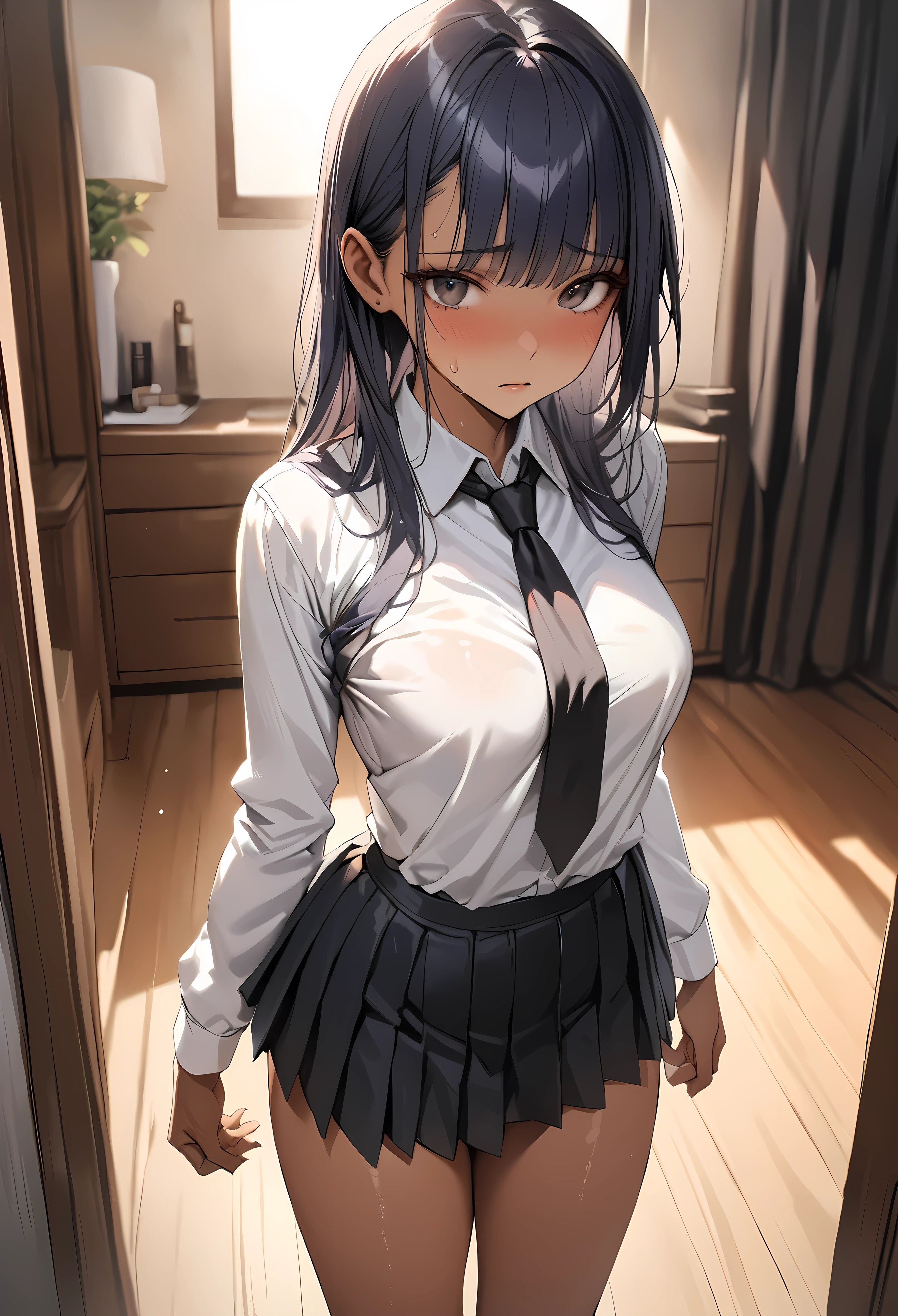 ushiwakamaru, ushiwakamaru, black hair, blue eyes, long hair, side ponytail, sidelocks, parted bangs, (small breast:1.2), hair bun, single bun, side bun,
BREAK school uniform, skirt, serafuku, pleated skirt,
BREAK looking at viewer,
BREAK indoors, classroom,
BREAK (masterpiece:1.2), best quality, high resolution, unity 8k wallpaper, (illustration:0.8), (beautiful detailed eyes:1.6), extremely detailed face, perfect lighting, extremely detailed CG, (perfect hands, perfect anatomy),