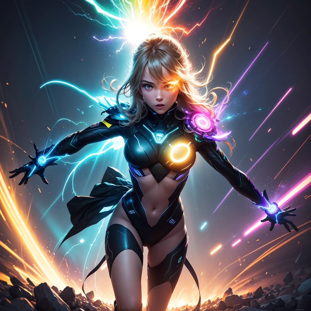 Electrifying Lights, Light rays, particles running, artwork, masterpiece, bright colors
