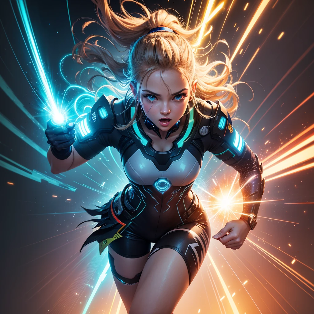 Electrifying Lights, Light rays, particles running, artwork, masterpiece, bright colors