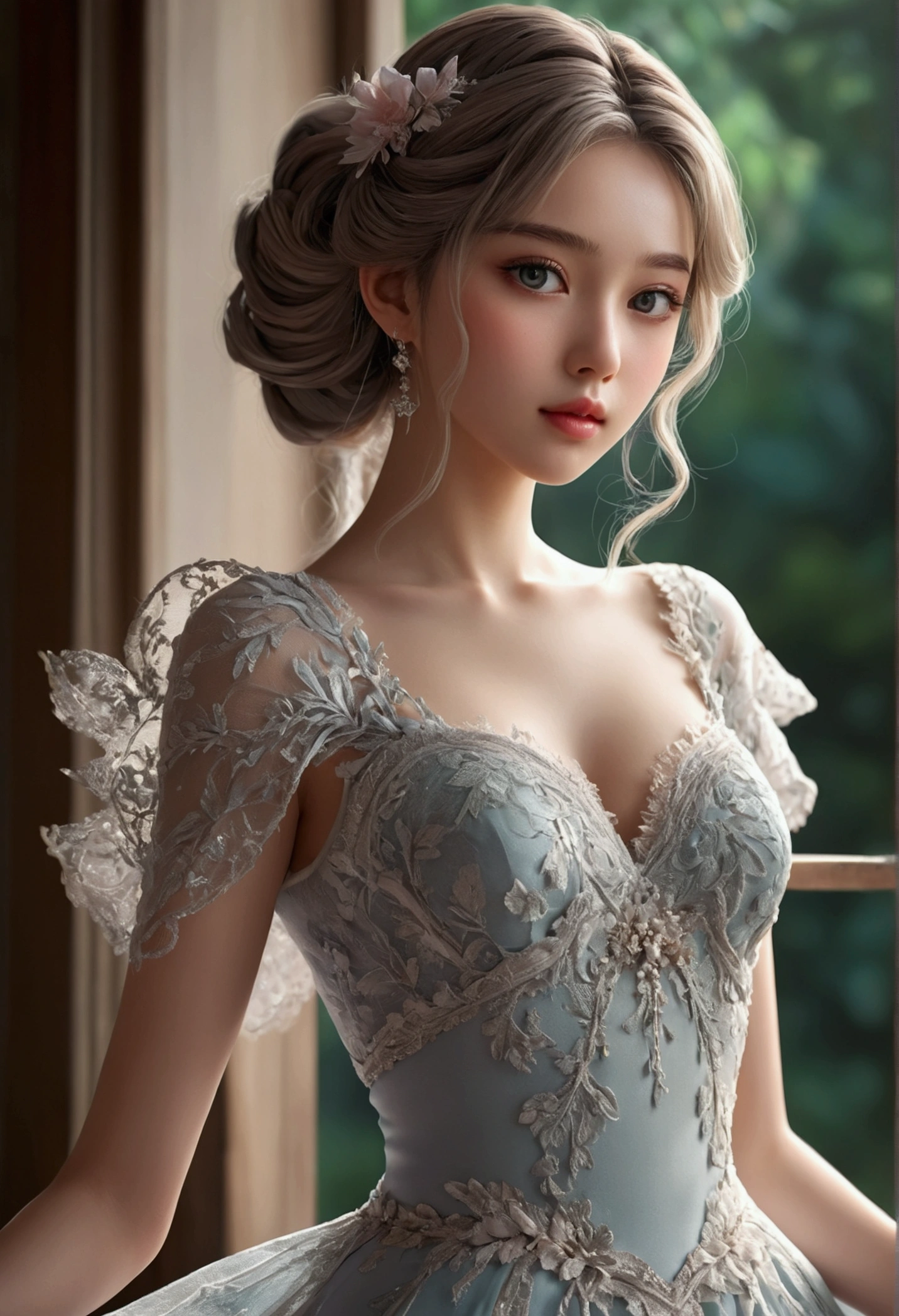 beautiful anime girl, 1girl, detailed beautiful face, beautiful detailed eyes, beautiful detailed lips, long eyelashes, elegant hairstyle, intricate hair details, beautiful skin, delicate facial features, serene expression, graceful pose, long slender limbs, flowing dress, detailed fabric textures, cinematic lighting, dramatic shadows, pastel color palette, soft glowing highlights, photorealistic, highly detailed, masterpiece, 8k, ultra-detailed, professional digital art