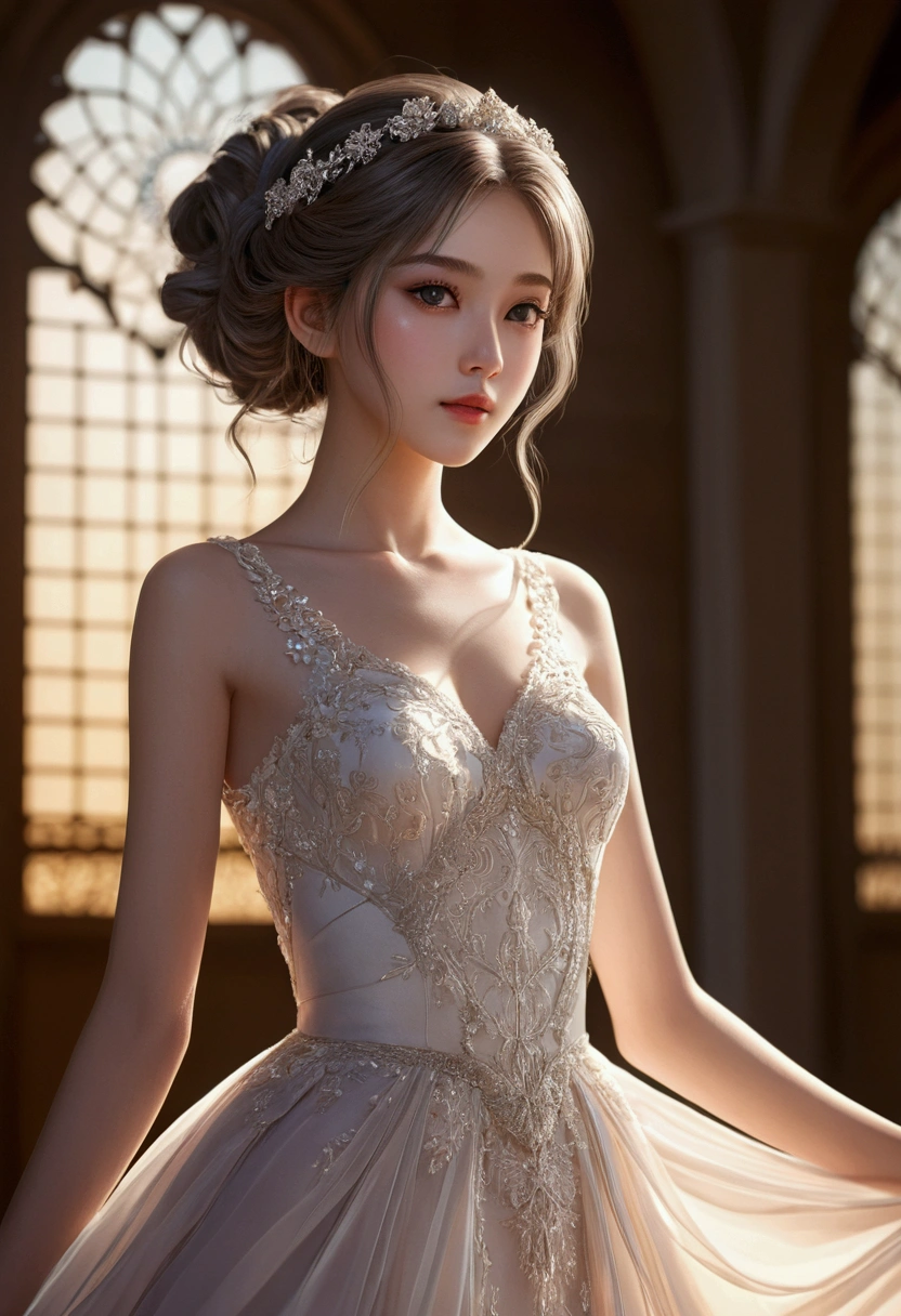 photorealistic, high resolution, soft light,1women, solo, hips up, shining skin, (detailed face), tutu dress, ballet dance