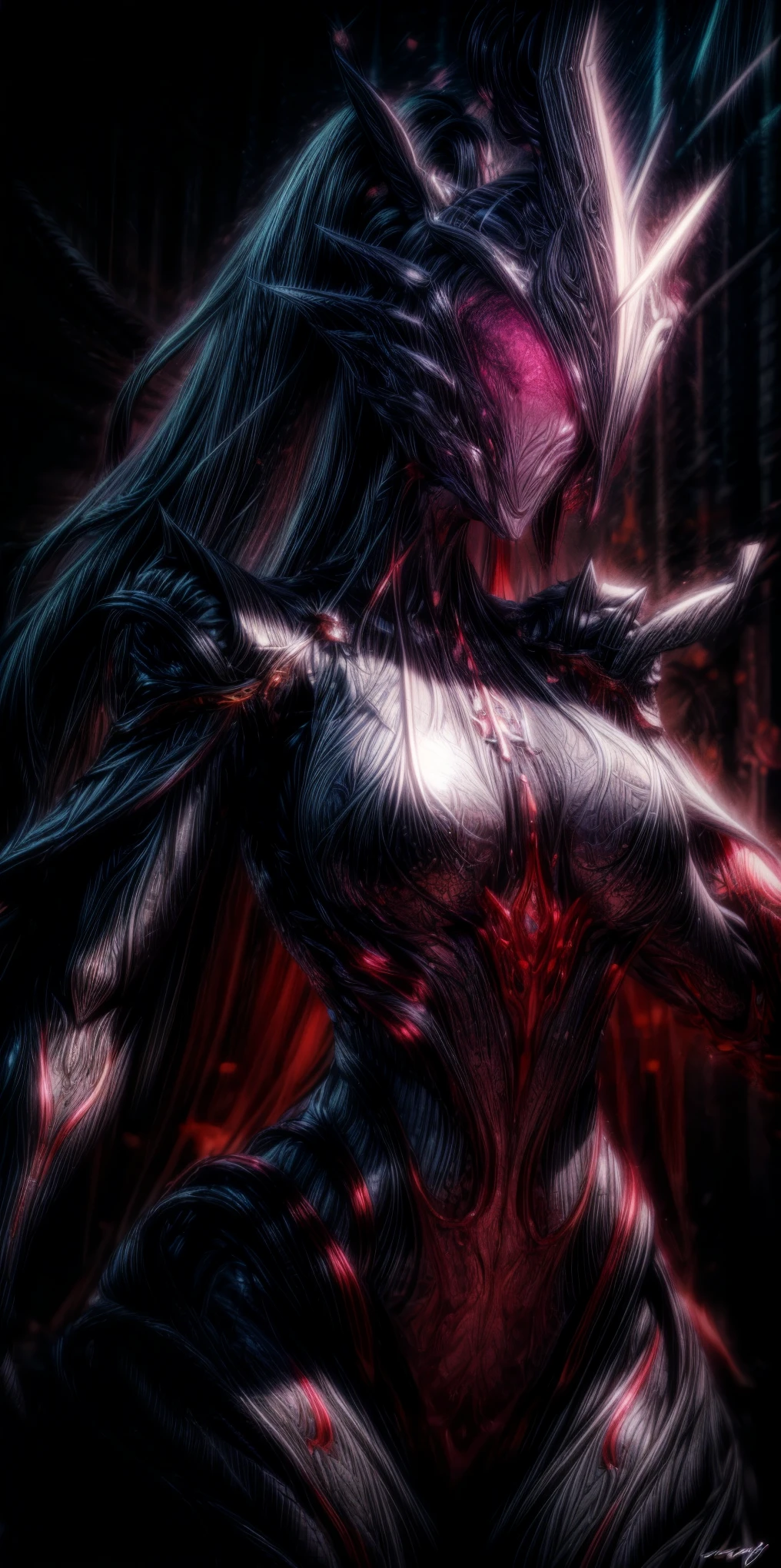 1 girl, no face, mysterious, helmet, unicorn horn, glowing eyes, Extreme detail expression, Glossy metal, dynamic angle, detailed light, dramatic_shadow, ray_tracing, reflection,Raw, cinematic shot, (sharp focus:1.5), (photorealistic:1.2), twilight lighting, volumetric lighting, ultra high res, 16K,dramatic lighting,