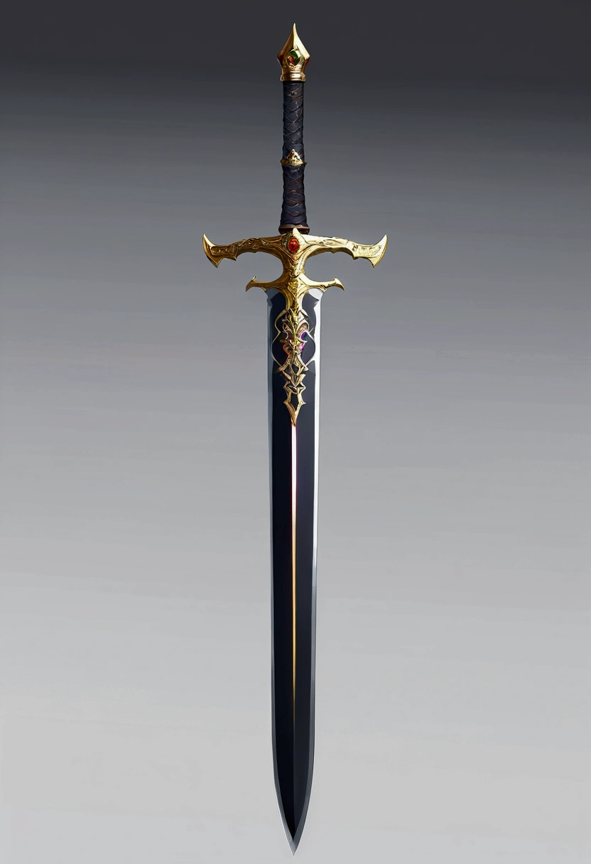 (((masterpiece, highest quality, 16k))) Game weapon dark long sword, (((anime style and colors))). (only sword), neutral background
