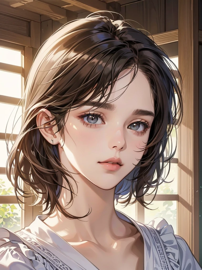 (table top, digital art, digital illustration, 4K, 8ก, Very detailed, beautiful picture, Sharp picture, realistic, raw photos, perfect face, perfect lines, perfect eyes, soft light) , lover, 1 girl 1 boy, The hair color is different., Medium brown hair and brown eyes., Short black hair and gray eyes, romantic,  lover
