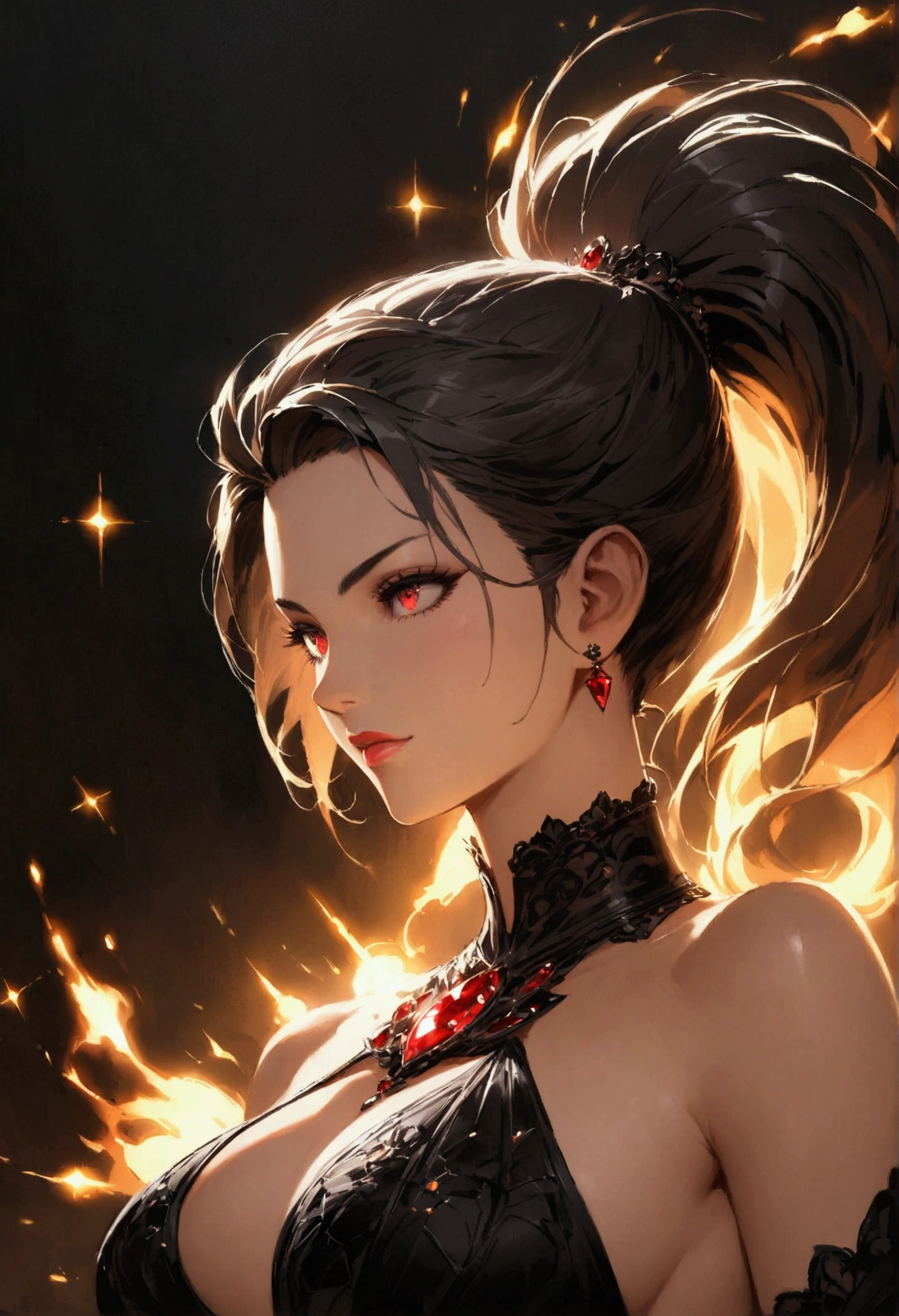 atmosfera oleosa sombria 4Dd style, dragon fubuki sexy picture of a -up magical girl sexy cute mature face hair Arco-íris fine with some puled up into a false ponytail, girl is a beautiful fire Black theme with glitter and sparkles, big Silver eye creating a glamorous and aesthetic effect. sharp focus emitting diodes smoke artillery, sparks, racks, system unit, motherboard, by pascal blanche rutkowski repin artstation hyperrealism painting concept art of detailed