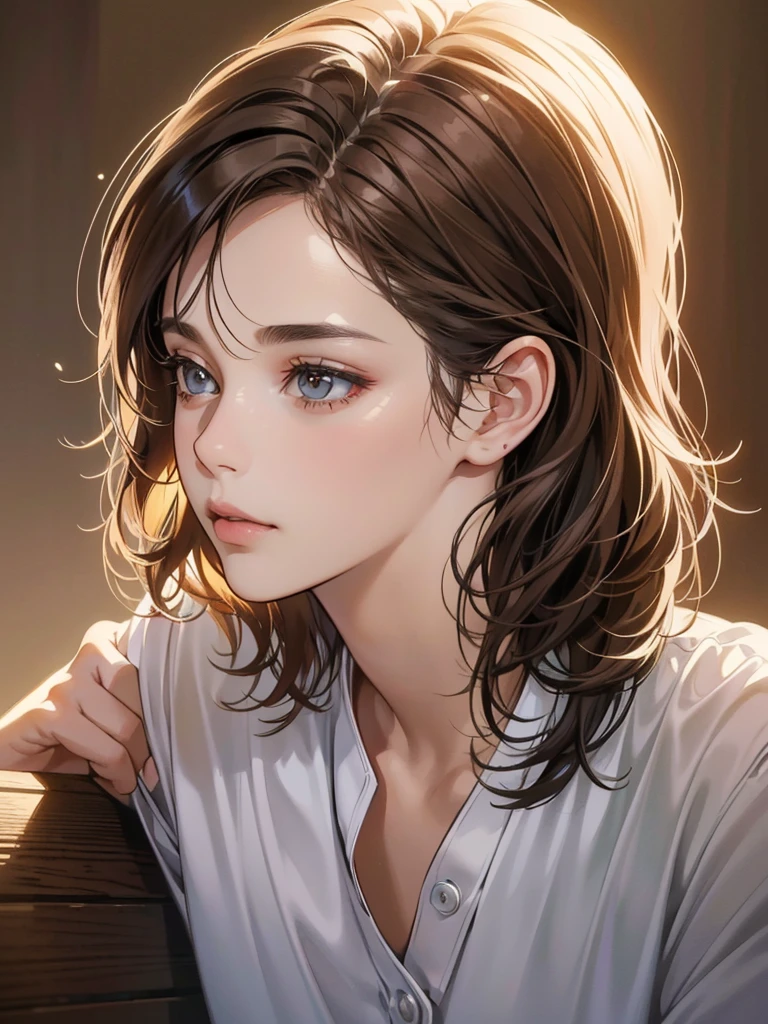 (table top, digital art, digital illustration, 4K, 8ก, Very detailed, beautiful picture, Sharp picture, realistic, raw photos, perfect face, perfect lines, perfect eyes, soft light) , lover, 1 girl 1 boy, The hair color is different., Medium brown hair and brown eyes., Short black hair and gray eyes, romantic,  lover