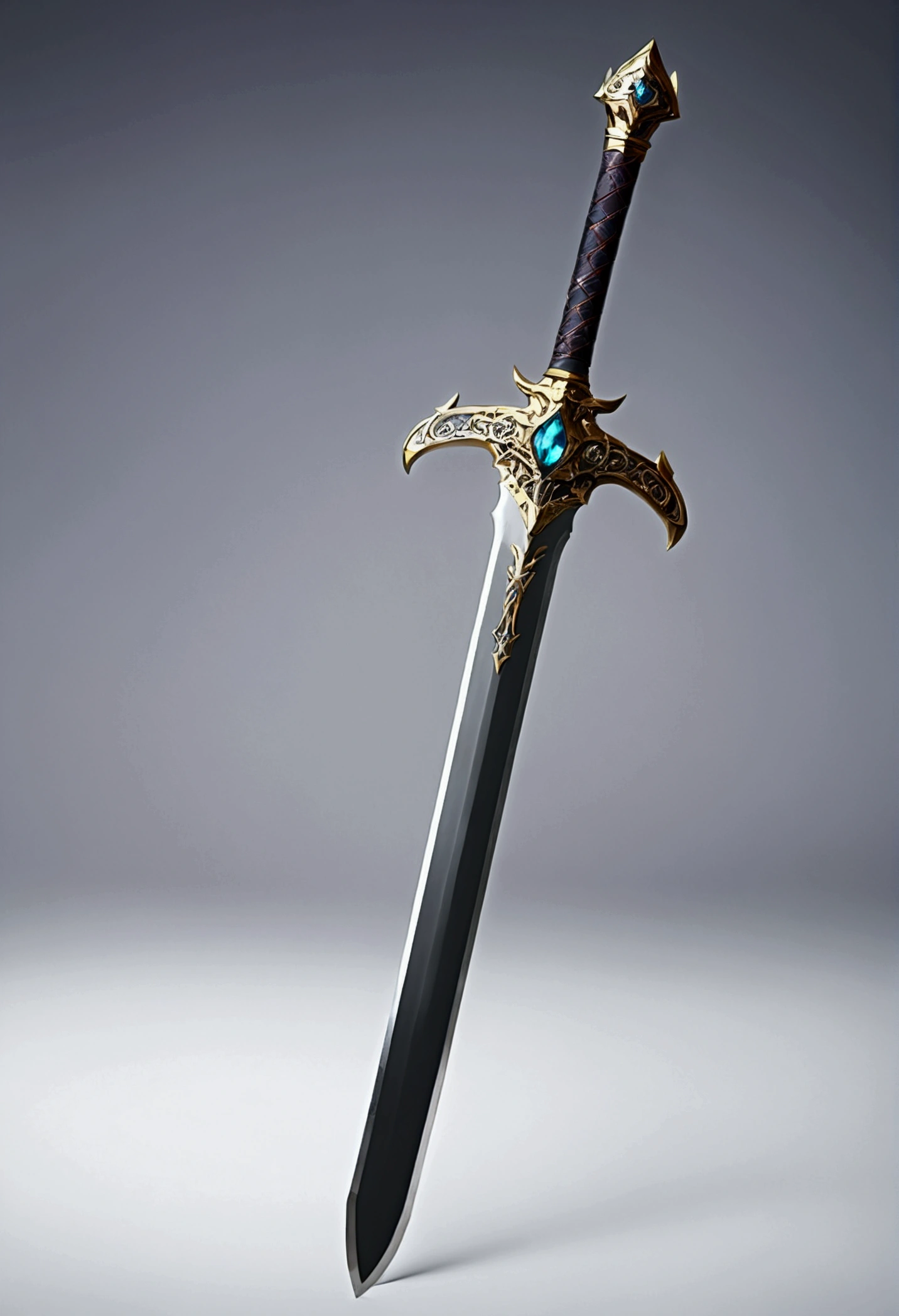 (((masterpiece, highest quality, 16k))) Game weapon dark long sword, (((anime style and colors))). (only sword), neutral background
