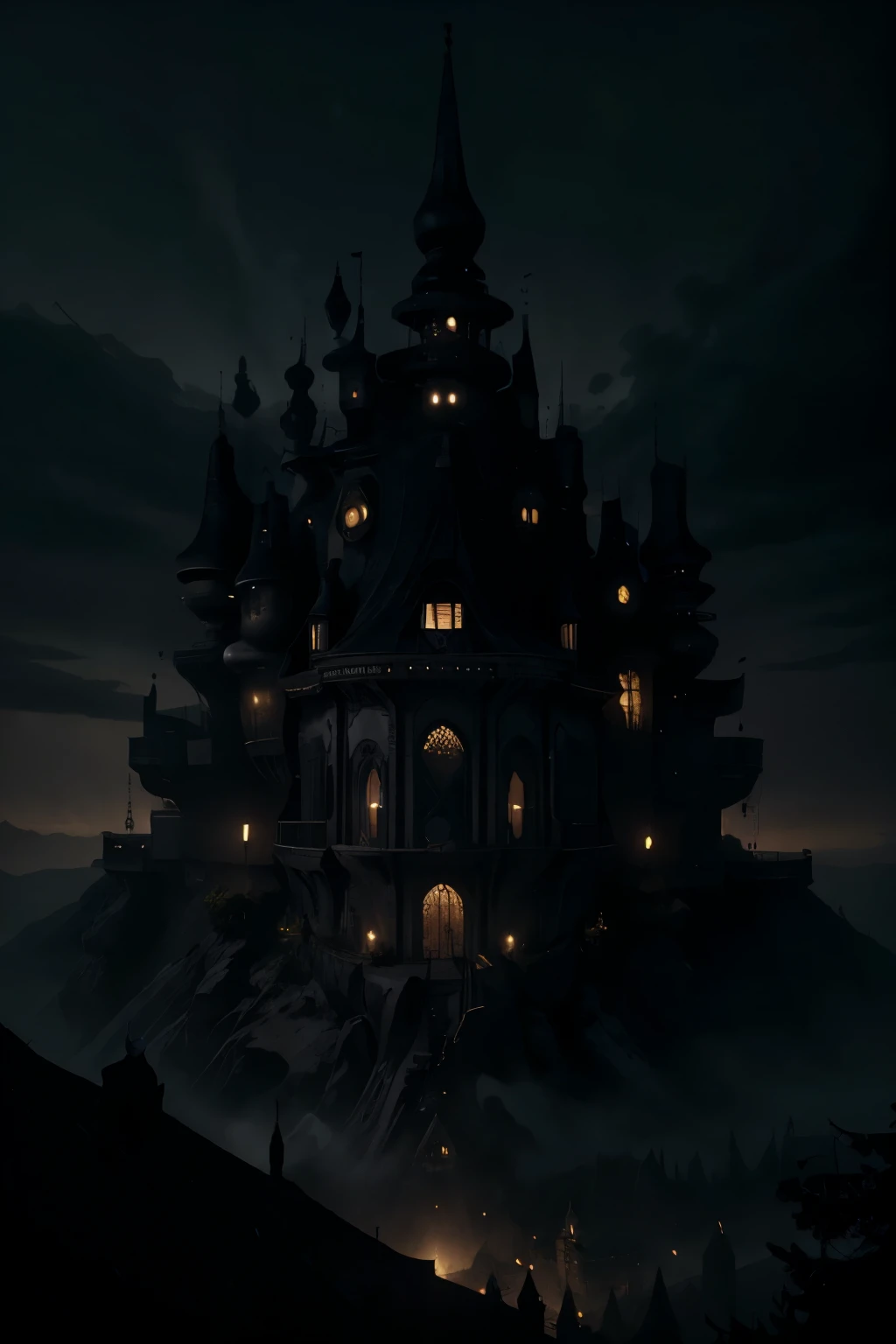 Un prince blond,une tenue noire,un manteau noir,un style moyen âge ,une ambiance mystèrieuse et un immense palais