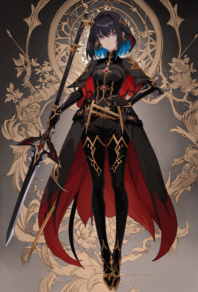 (((masterpiece, highest quality, 16k))) Game weapon dark long sword, (((anime style and colors))). (only sword), neutral background