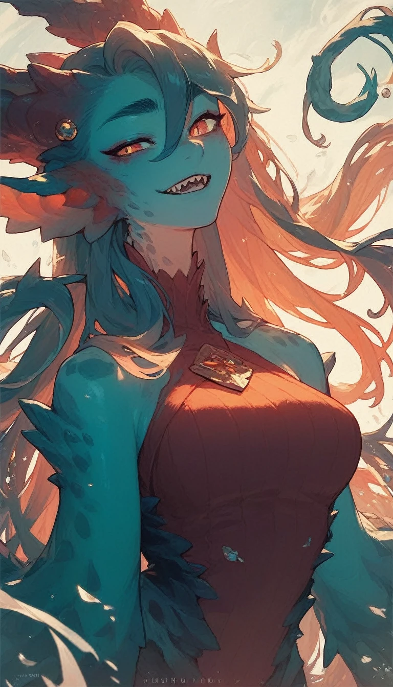 Best quality, Super detailed illustration, warm colors, perfect lighting, perfect detail ,Cute sea monster girl
