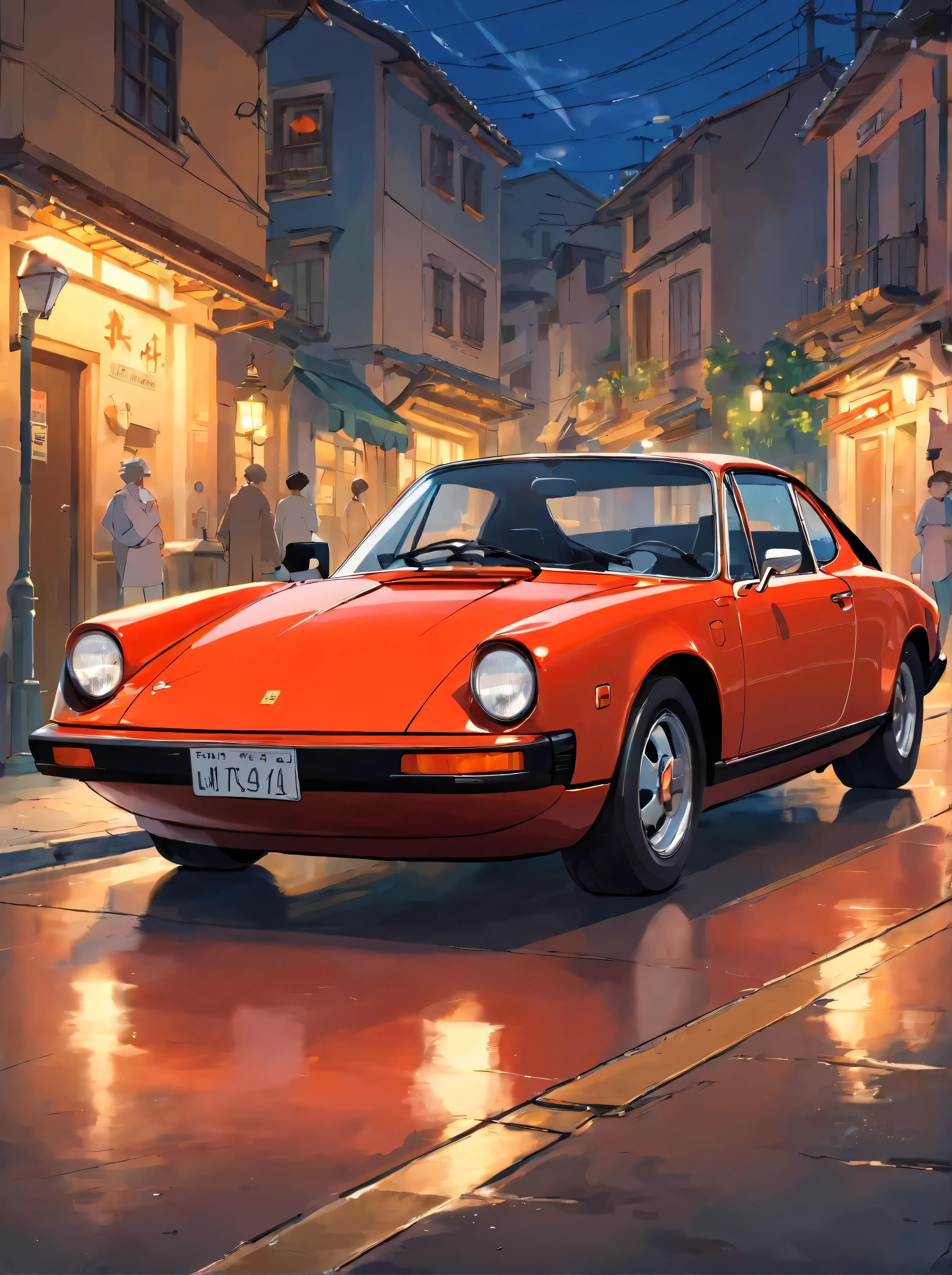 A framed image of a hyper realistic Ferrari colored Porsche 914, wealth of details, cinematic lighting