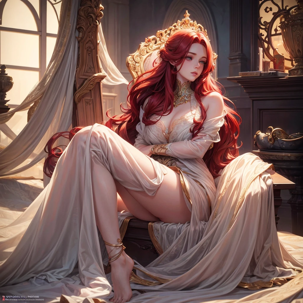 a beautiful redheaded girl with long hair, body, detailed face, beautiful eyes, detailed lips, delicate features, intricate hair strands, porcelain skin, elegant pose, serene expression, natural lighting, muted colors, cinematic composition, masterpiece, photorealistic, 8k, hyper detailed