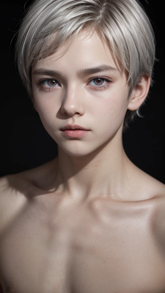 Boy with short silver hair and red eyes