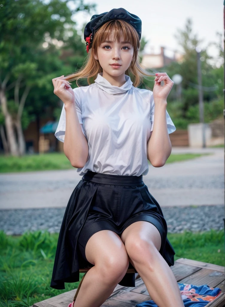 Kasumi, brown eyes, (best quality, ultra-detailed), (realistic:1.37), beautiful and detailed face, ultra-realistic texture, delicate face, delicate body, red lipstick, bright colors. High definition, 8K, expression with a slight cute smile