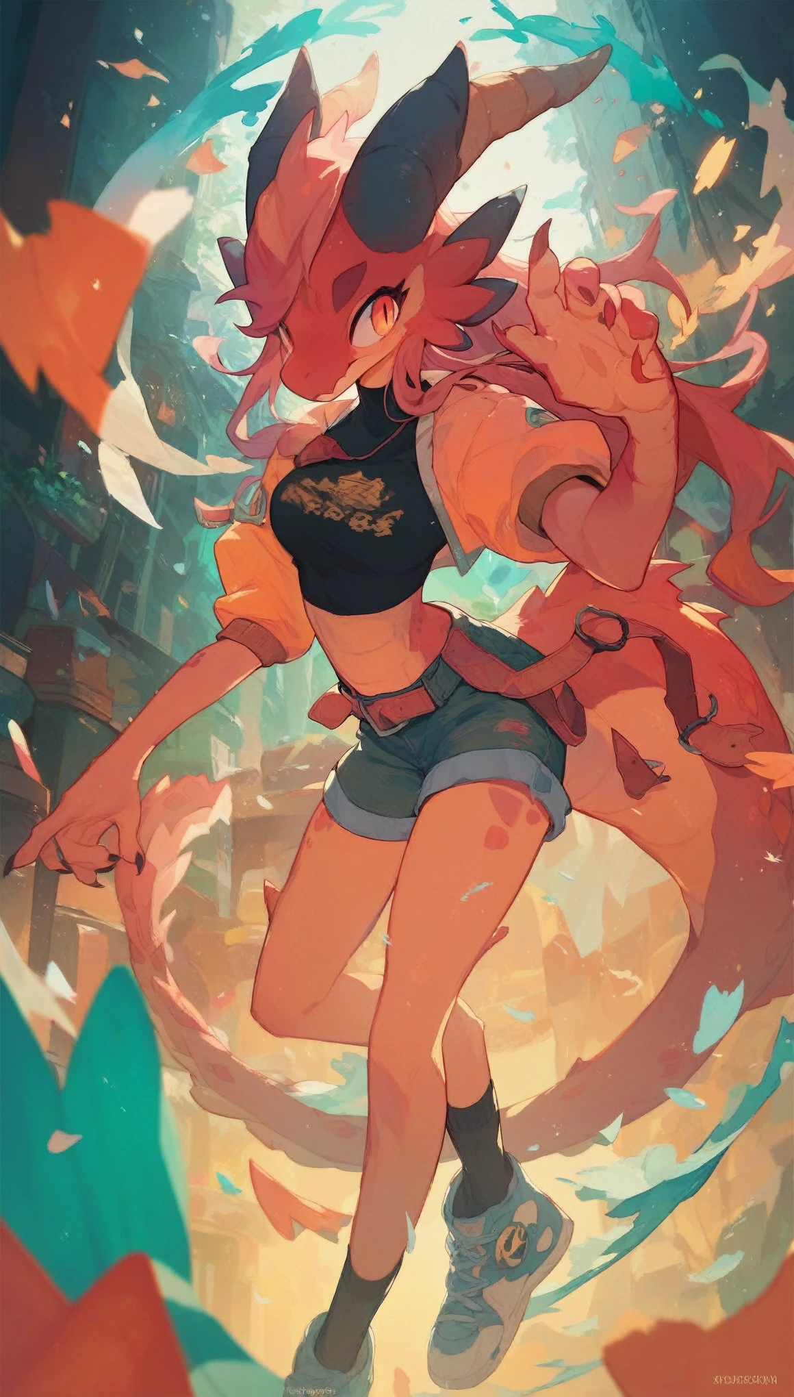 Best quality, Super detailed illustration, warm colors, perfect lighting, perfect detail ,Cute half dragon girl
