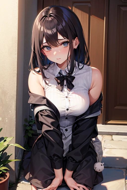 Young woman defecating