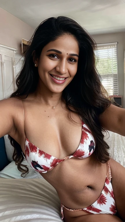 lavanya , closeup face, string bikini, in bedroom, selfie, ultrarealsitic, body closeup,  close up body shot, cleavage and navel, milf