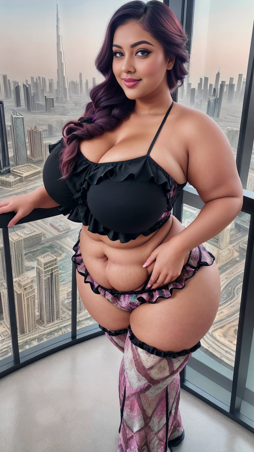 gorgeous curvy plus size Indian bengali actress ritavori , glowing eyes, wearing Young Girl 3pcs Fish Scales Print Ruffle Trim Mermaid Tail Bikini Set

Color: Multicolor
 , covered Bust, parted lips, blushing cheeks, thick thighs, bigger waist, busty, curvy plus size body, full body, full body shot, head to toe view, smoothning burgendy color hair with pfrench braid hairstyle, hourglass body, curvy plus size body, smile face, bigger waist, busty, big hips, fleshy thighs, thick thighs, busty, full body view, Burj Khalifa, Dubai, UAE: The tallest building in the world, offering stunning cityscape views.

