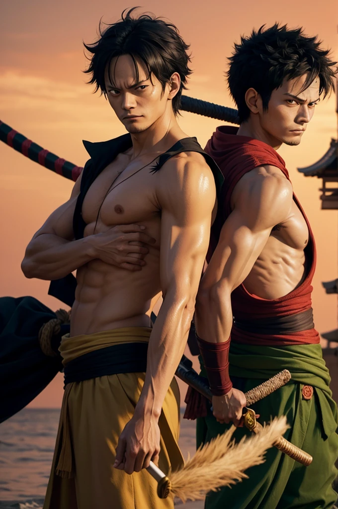 Luffy e Zoro samurai