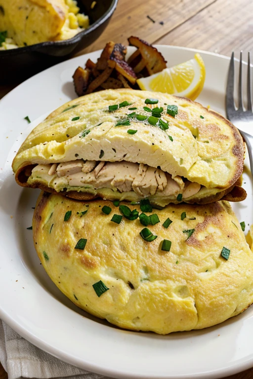 omelette stuffed with shredded chicken breast