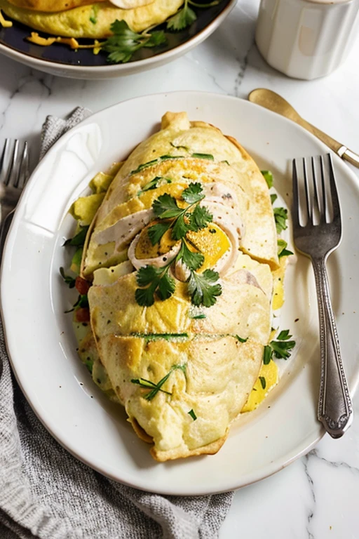 omelette stuffed with shredded chicken breast