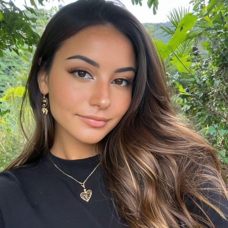 Une jeune femme cheveux noir long légèrement ondulé, de couleur châtain foncé. Les boucles sont bien définies , encadrant son visage avec une touche naturelle et vibrante.peau claire, avec un teint légèrement doré, caractéristique des régions ensoleillées de la colombie. Yeux : clairs, de couleur maron ou noir ajoutant une touche captivante à son apparence. visage : Forme ovale, avec des traits doux et harmonieux. Ses pommettes sont légèrement saillantes, et elle a un sourire craquant. âge : environ 18 ans, dégageant une aura de jeunesse et de vitalité et à l'apparence la plus réel que possible. style : Vêtements décontractés mais sexy crop top corp entier. Elle doit etre le plus réel que possible et elle doit aussi etre tres hot pour onlyfan