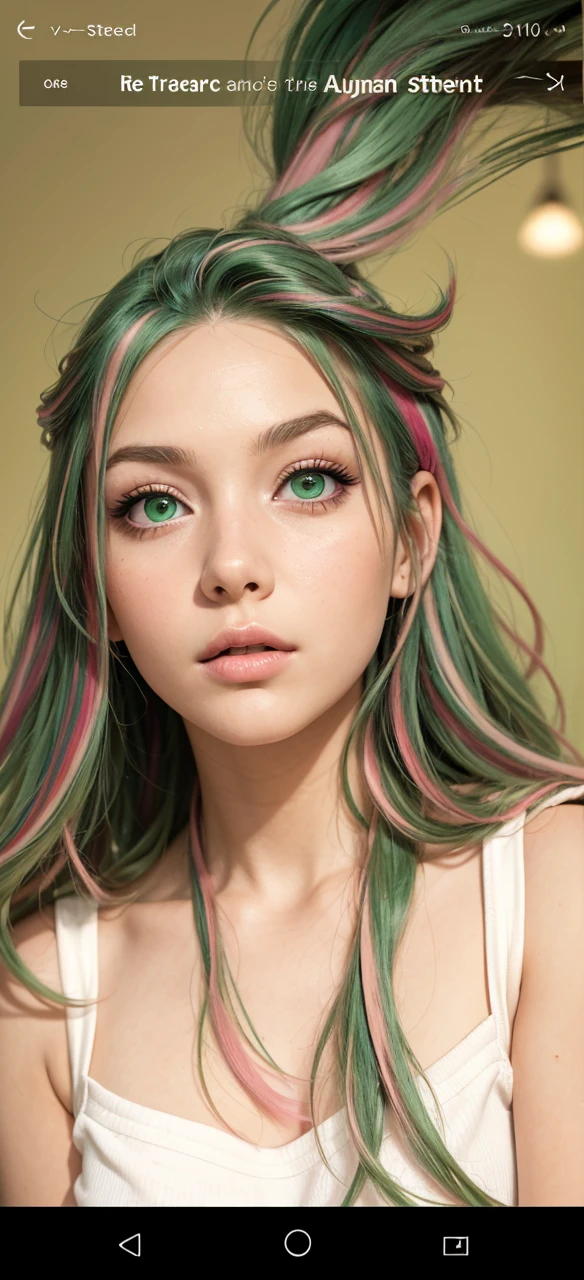 photo, rule of thirds, dramatic lighting,
face closeup,
dynamic pose, dynamic angle,
Girl, 19years old, green eyes, (very long streaked green/pink hair:1.3) ((dynamic hairstyle)) intricate background , realism, realistic, raw, analog, photorealistic in bokeh,M.ia