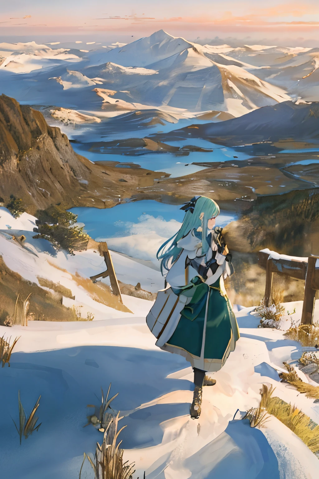 In the heart of tranquil serenity, a breathtaking landscape unfolds. Lush, emerald-green forests stretch as far as the eye can see, their verdant canopy meeting the distant azure sky. A serene, crystalline lake mirrors the heavenly expanse, its shimmering surface gently disturbed by the soft, zephyr-like breeze. Majestic mountains, blanketed in fresh, pristine snow, stand proudly in the distance, their snow-capped peaks kissing the celestial sphere. This awe-inspiring scene is captured in an exquisite 16:9 aspect ratio, offering a panoramic view of Mother Nature