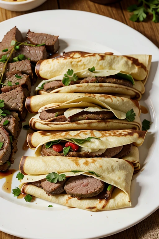 savory crepes stuffed with soy meat