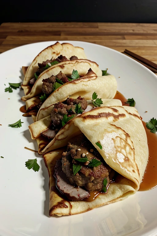 savory crepes stuffed with soy meat