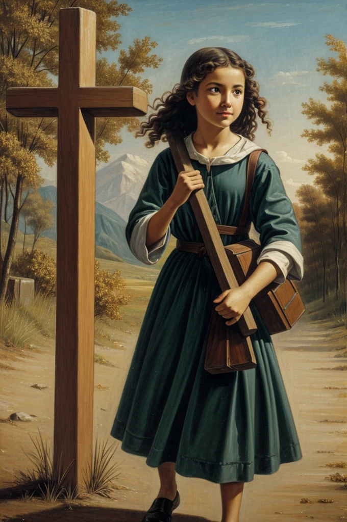 girl carrying a cross