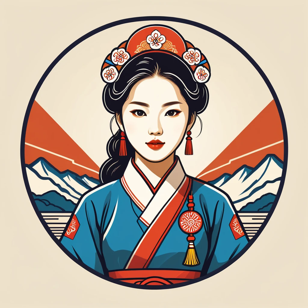 female engineer in korean folk outfit ,vector graphics, strong contours, logo design