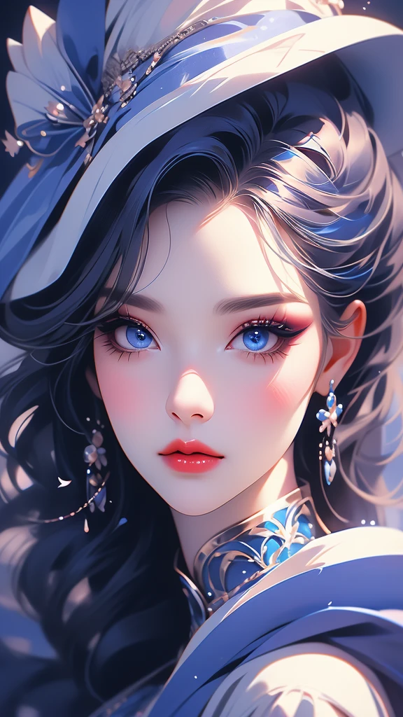 a very beautiful woman in her makeup with exaggerated make up
a close up of a woman with very exaggerated makeup, 1girl, solo, red lips, blue eyes, lips